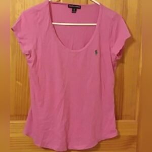 Ralph Lauren Tee pink colored with logo on it in the front up on chest